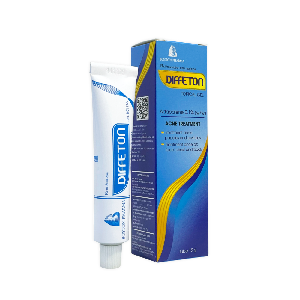 5285. Diffeton - (Adapale 0.1%) - [Thùng 216 Hộp; Hộp 1 Tuýp; Tuýp 15 Gam] Bostonpharma - Việt Nam