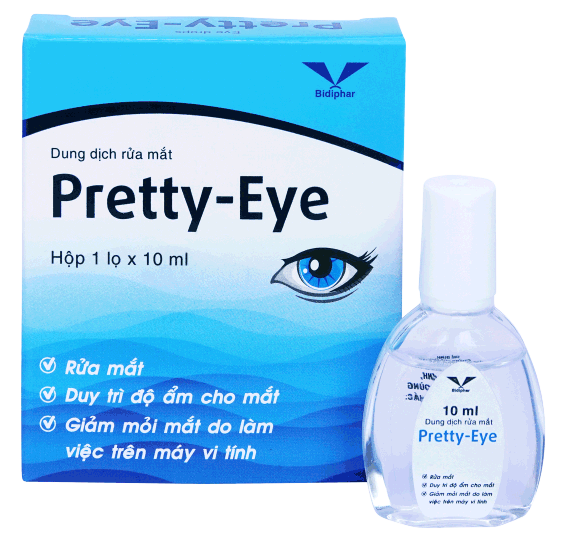 5320. Pretty-Eye - (Natri clorid 46mg + Calci clorid 4.8mg + kali clorid, magnesi clorid 7.5mg + Magnesi clorid hexahydrat 3mg + Natri acetat trihydrat 64.7mg + Trinatri citrat dihydra 17mg) - [Thùng 183 Hộp; Hộp 1 Lọ; Hộp 10 Ml] Bidiphar - Việt Nam