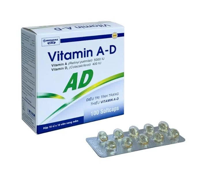 5333. Vitamin Ad - (Vitamin A 5.000UI + Vitamin D3 400UI) - [Thùng 60 hộp; hộp 10 vỉ; vỉ 10 viên] Hải Dương - Việt Nam